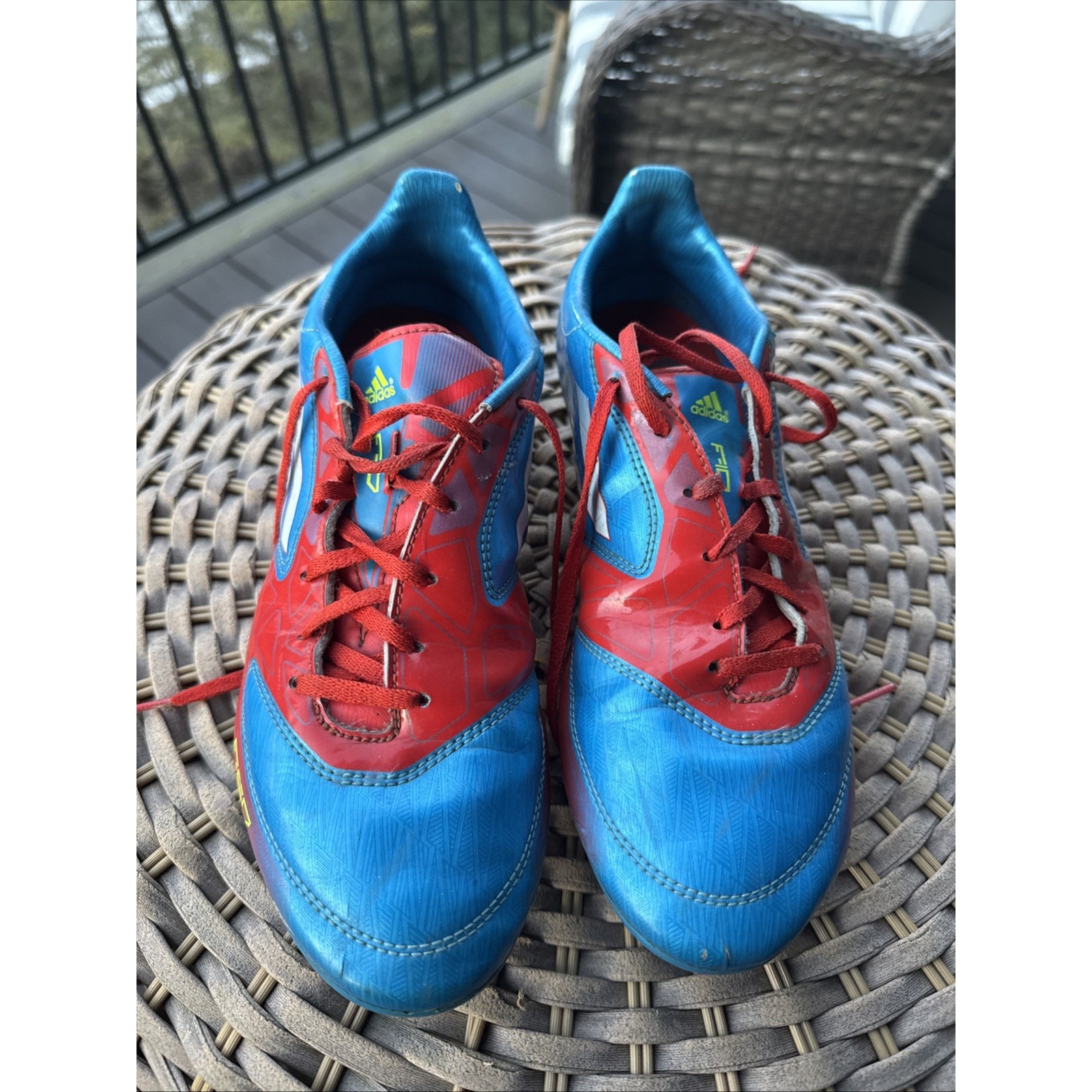 Football Soccer Cleats Adidas Mens F-50 Blue Red Yellow Us 8 Uk 7.5 Fr 41 1/3